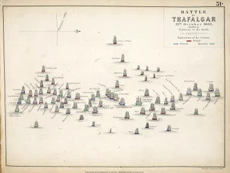 Kaart van de Slag bij Trafalgar, uitgegeven door William Blackwood and Sons, Edinburgh en Londen, 1848